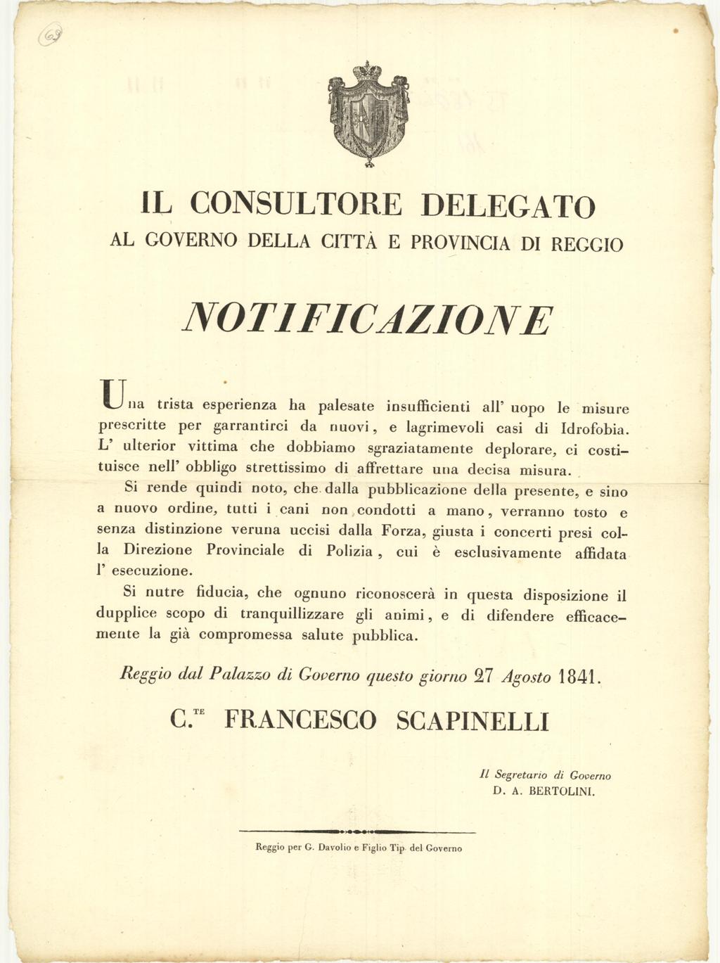 Il consultore delegato al Governo della città e provincia di …