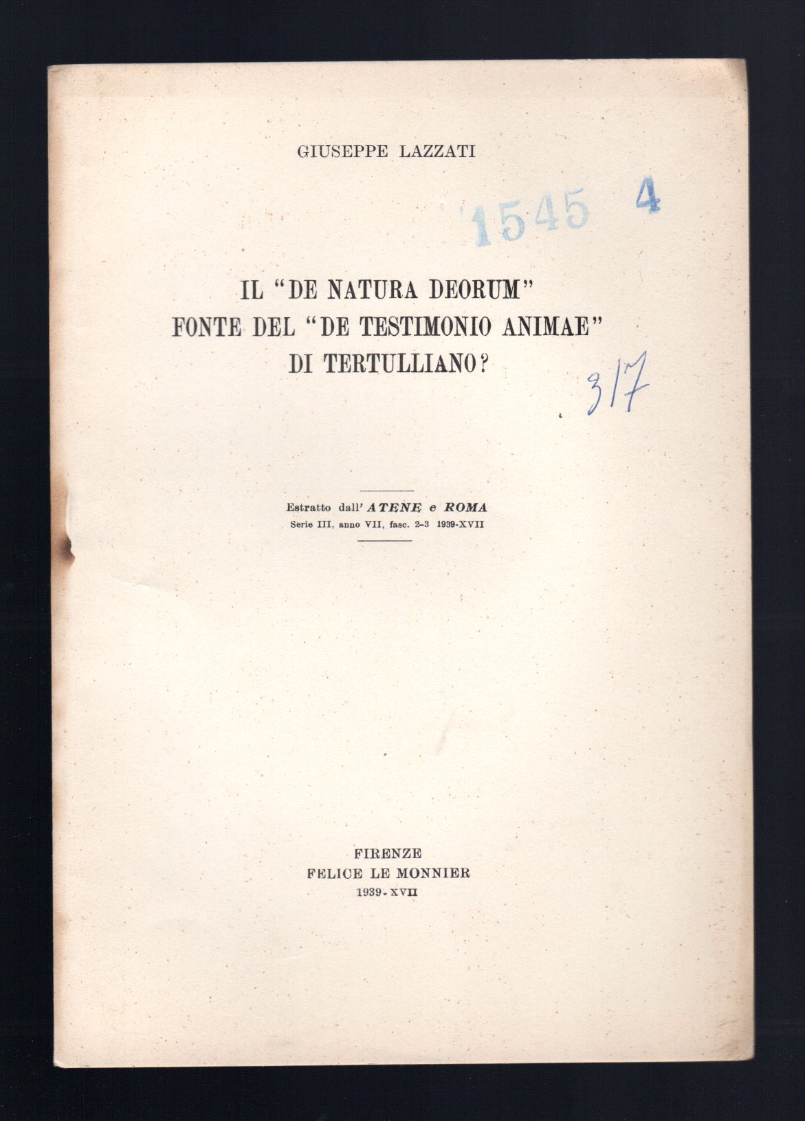 Il "De Natura deorum" fonte del "De testimonio animae" di …