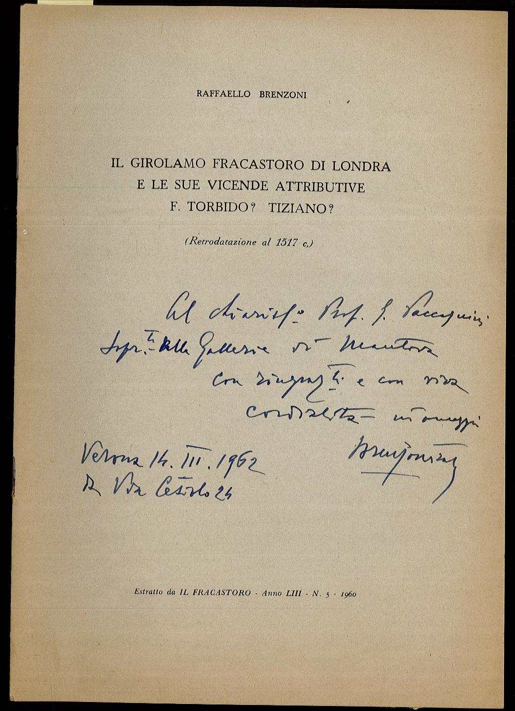 Il Girolamo Fracastoro di Londra e le sue vicende attributive …