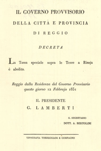 IL GOVERNO PROVVISORIO DELLA CITTA’ E PROVINCIA DI REGGIO – …