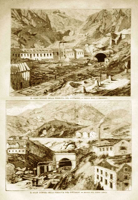 Il gran tunnel della ferrovia del Gottardo. Imbocco Nord, a …