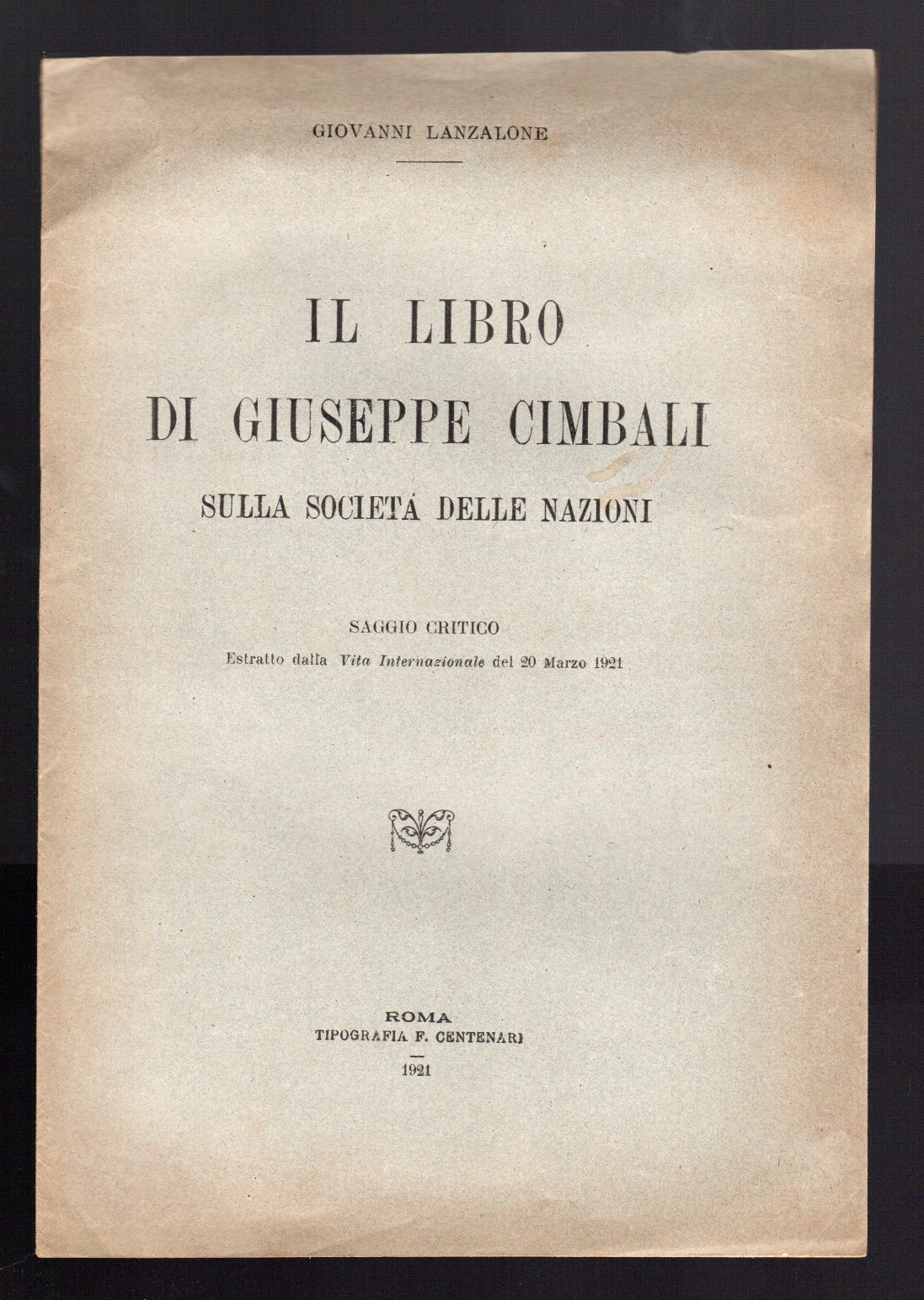 Il libro di Giuseppe Cimbali sulla Società delle Nazioni