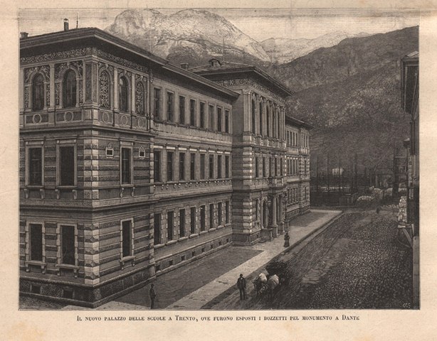 Il nuovo palazzo delle scuole a Trento, ove furono esposti …