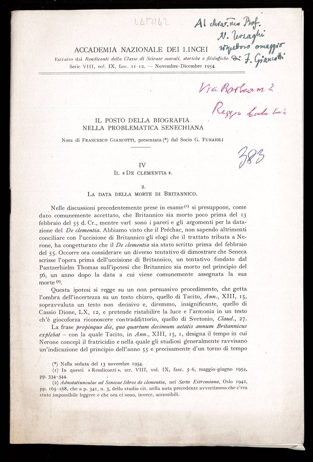 Il posto della biografia nella problematica Senechiana