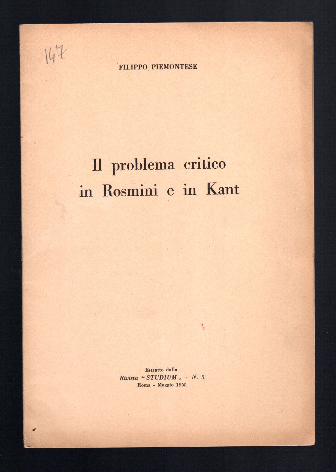 Il problema critico in Rosmini e in Kant
