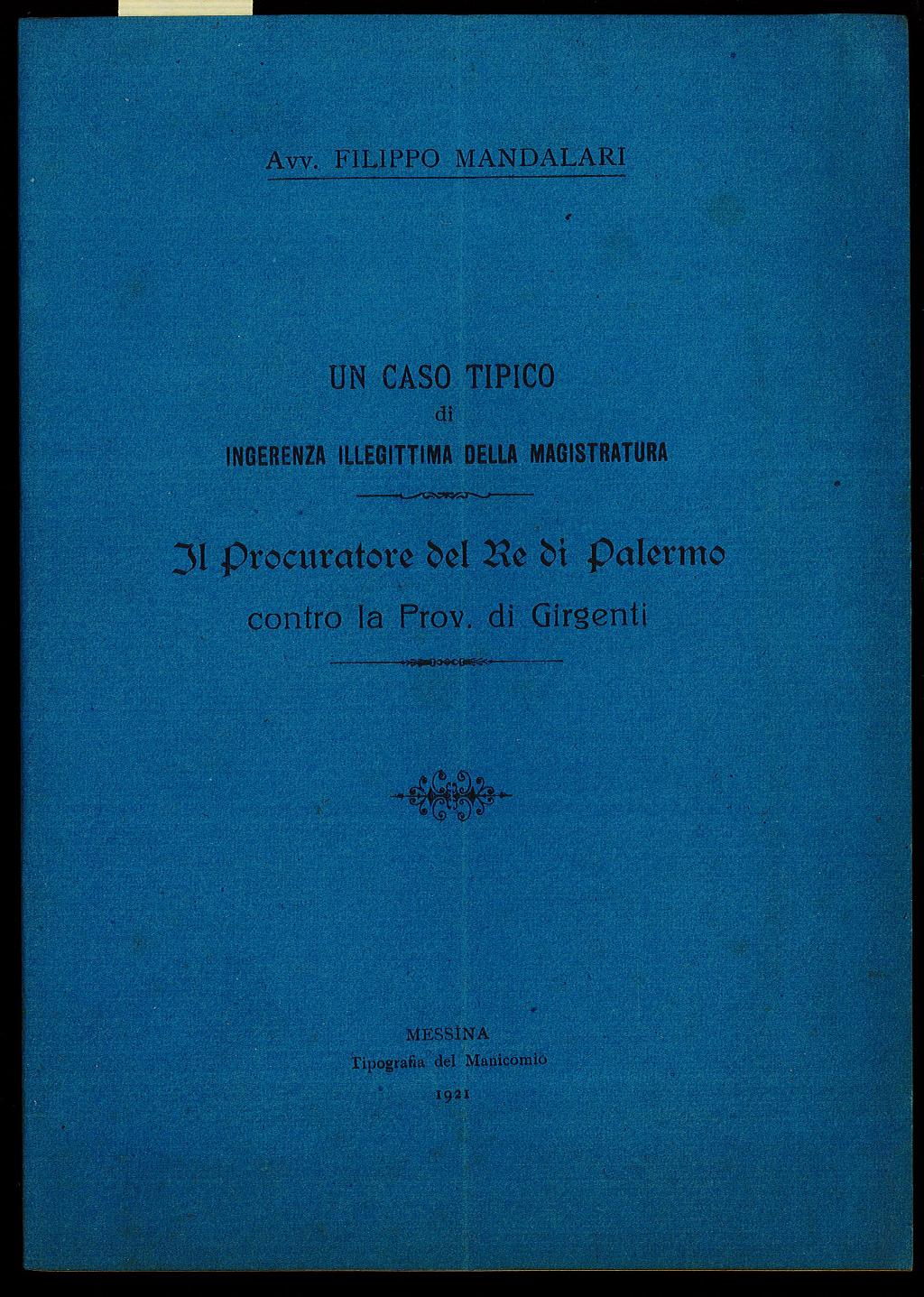 Il Procuratore del Re di Palermo contro la Prov. Di …