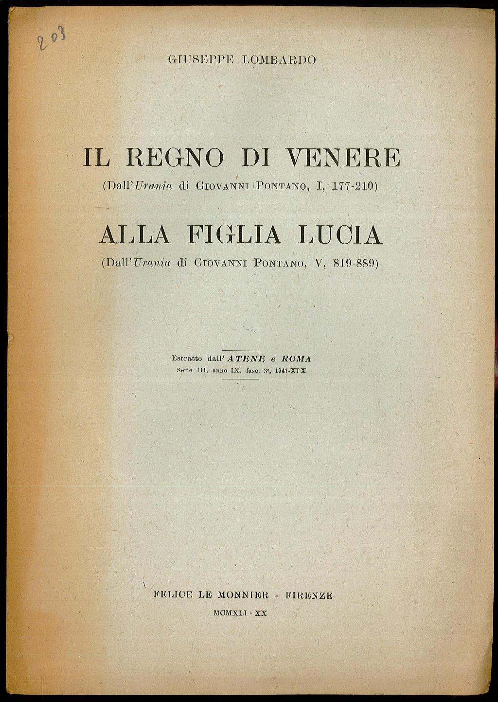 Il regno di Venere - Alla figlia Lucia