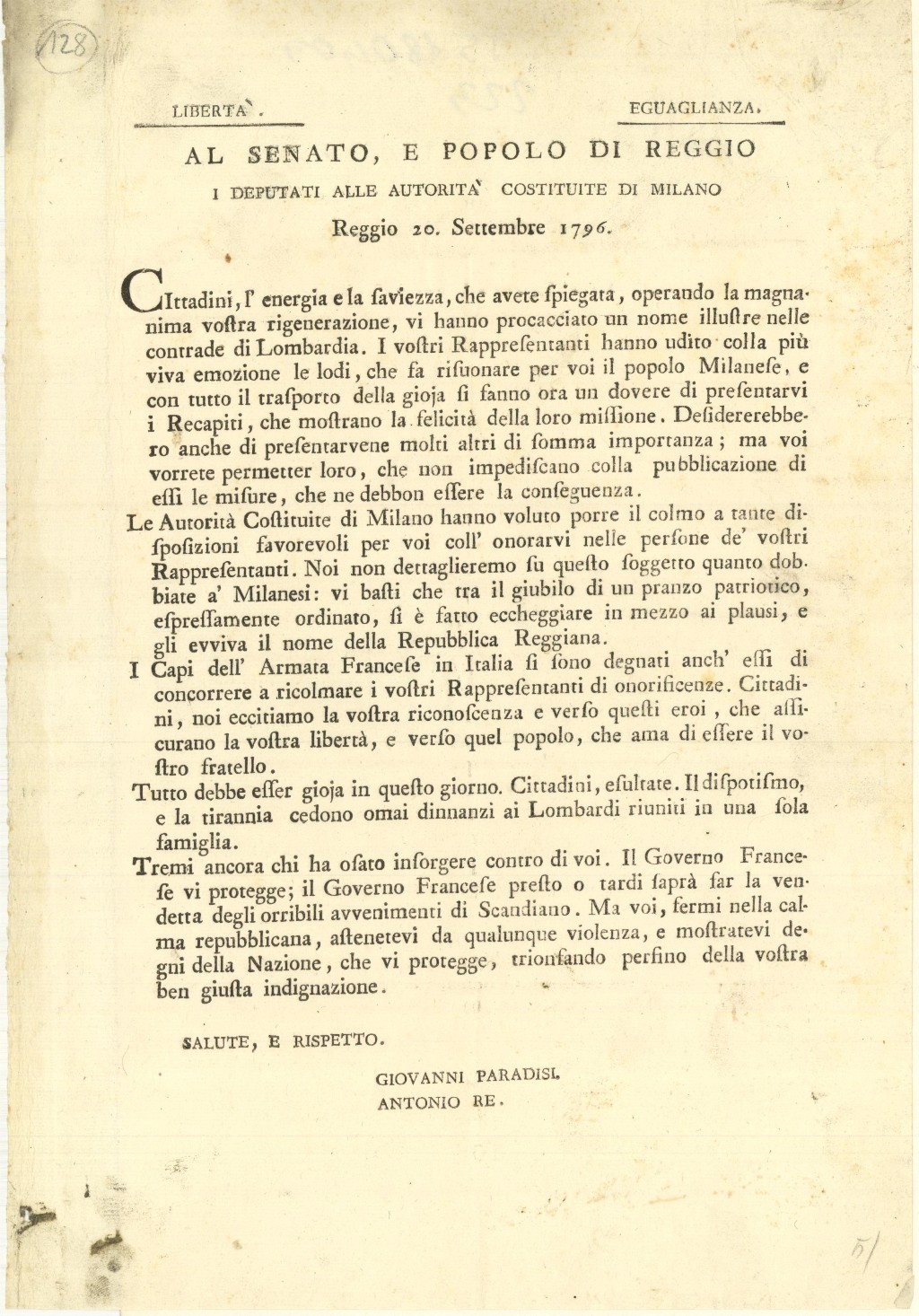 Il Senato e popolo di Reggio