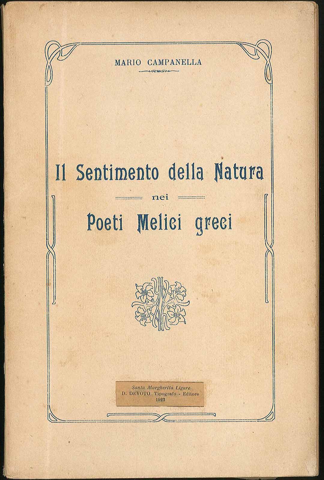 Il sentimento della Natura nei Poeti Melici greci