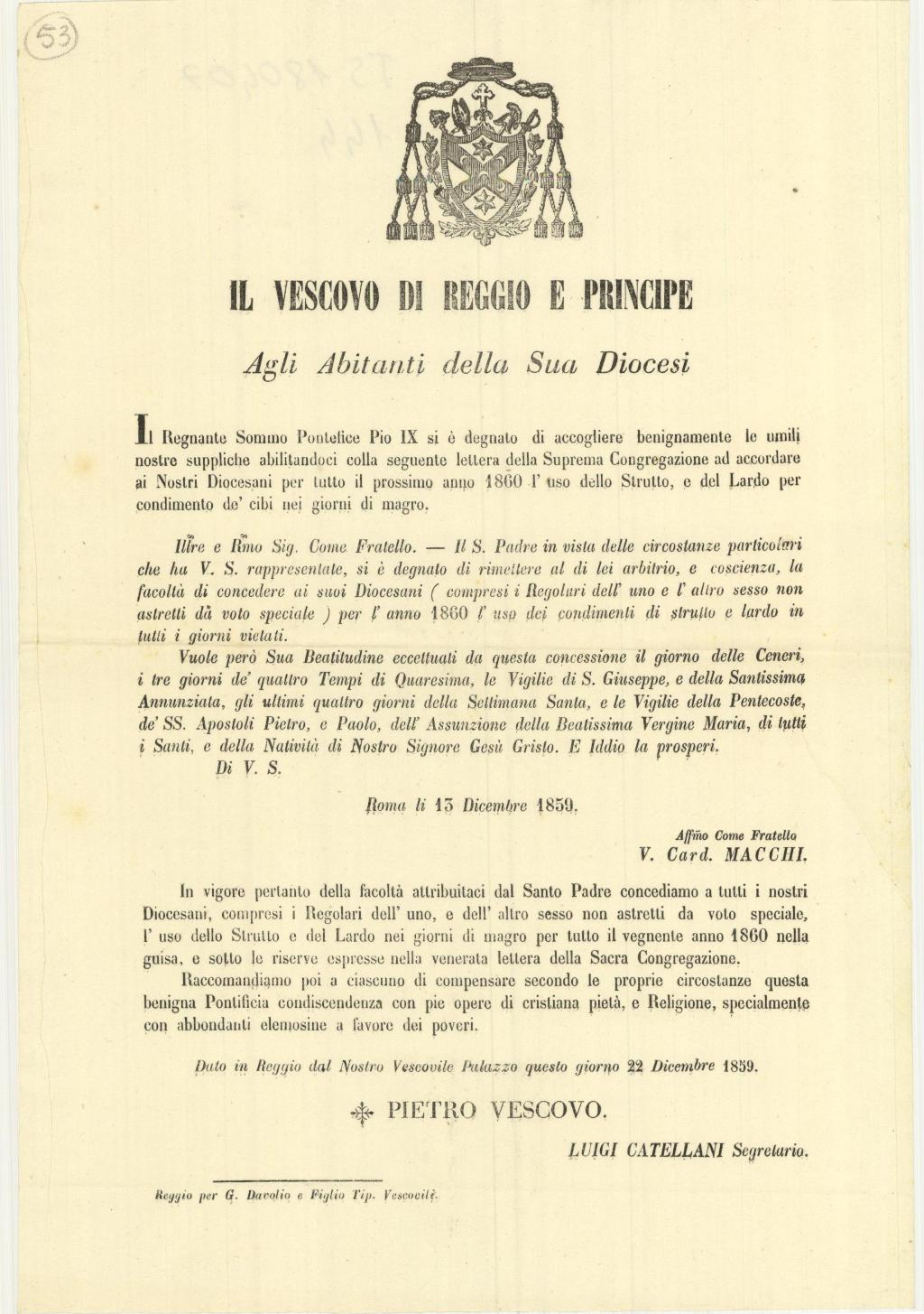 Il Vescovo di Reggio e Principe - Agli Abitanti della …