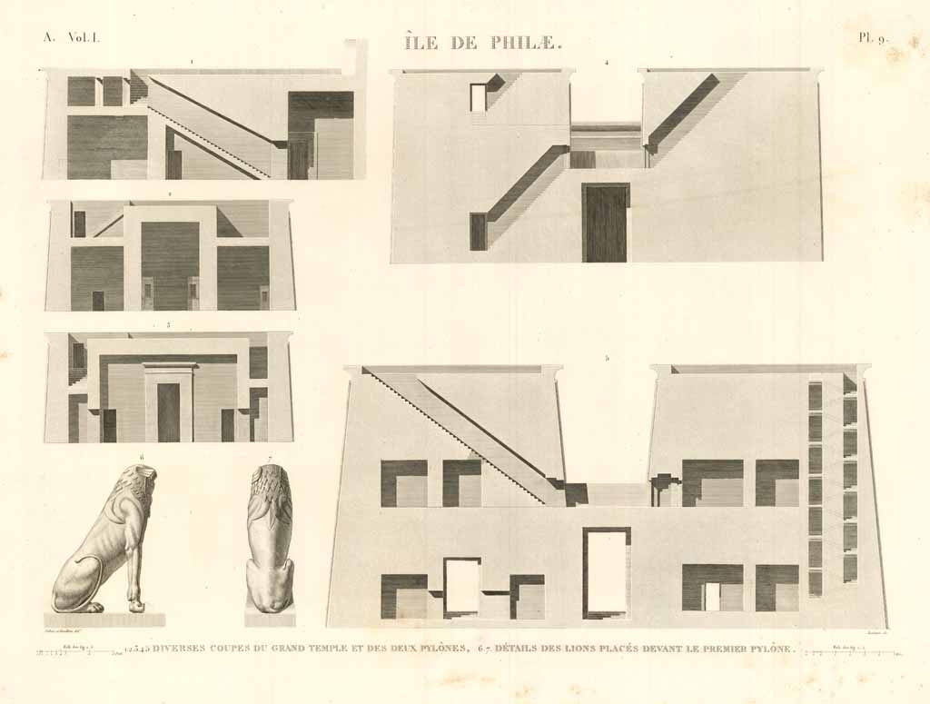 Ile de Philae - Diverses coupes du grand temple et …