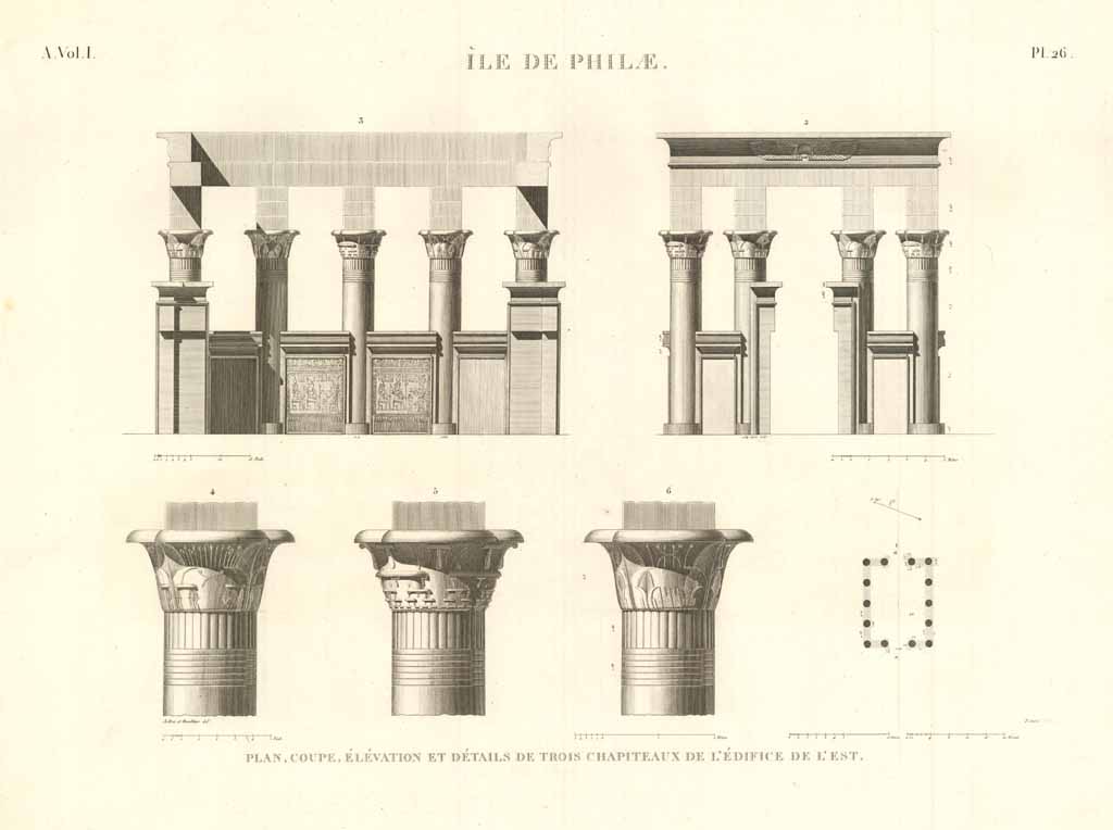 Ile de Philae - Plan, coupe élevation et details de …
