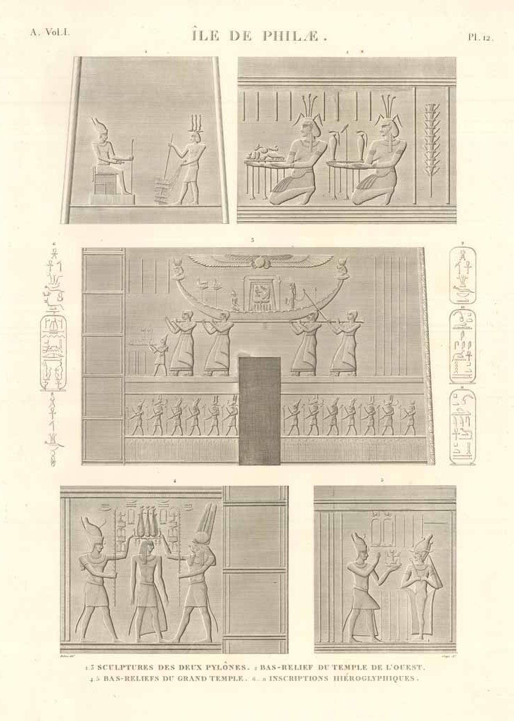 Ile de Philae - Sculptures des deux pylones .