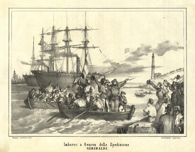 Imbarco a Genova della Spedizione Garibaldi