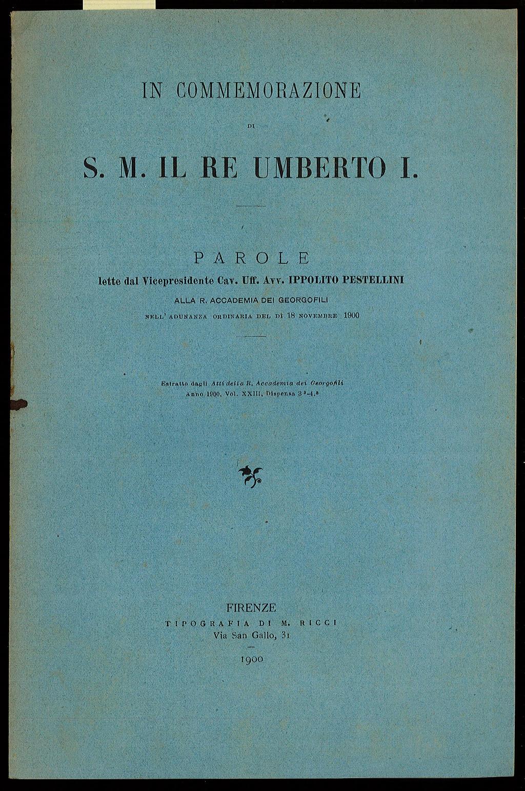 In commemorazione di S. M. il Re Umberto I