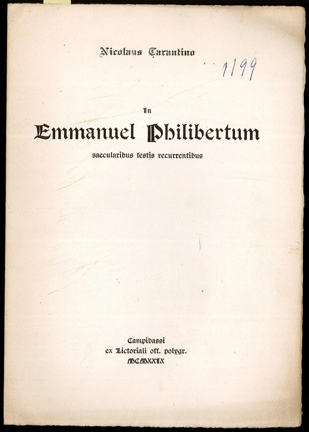 In Emmanuel Philibertum saecularibus festis recurrentibus