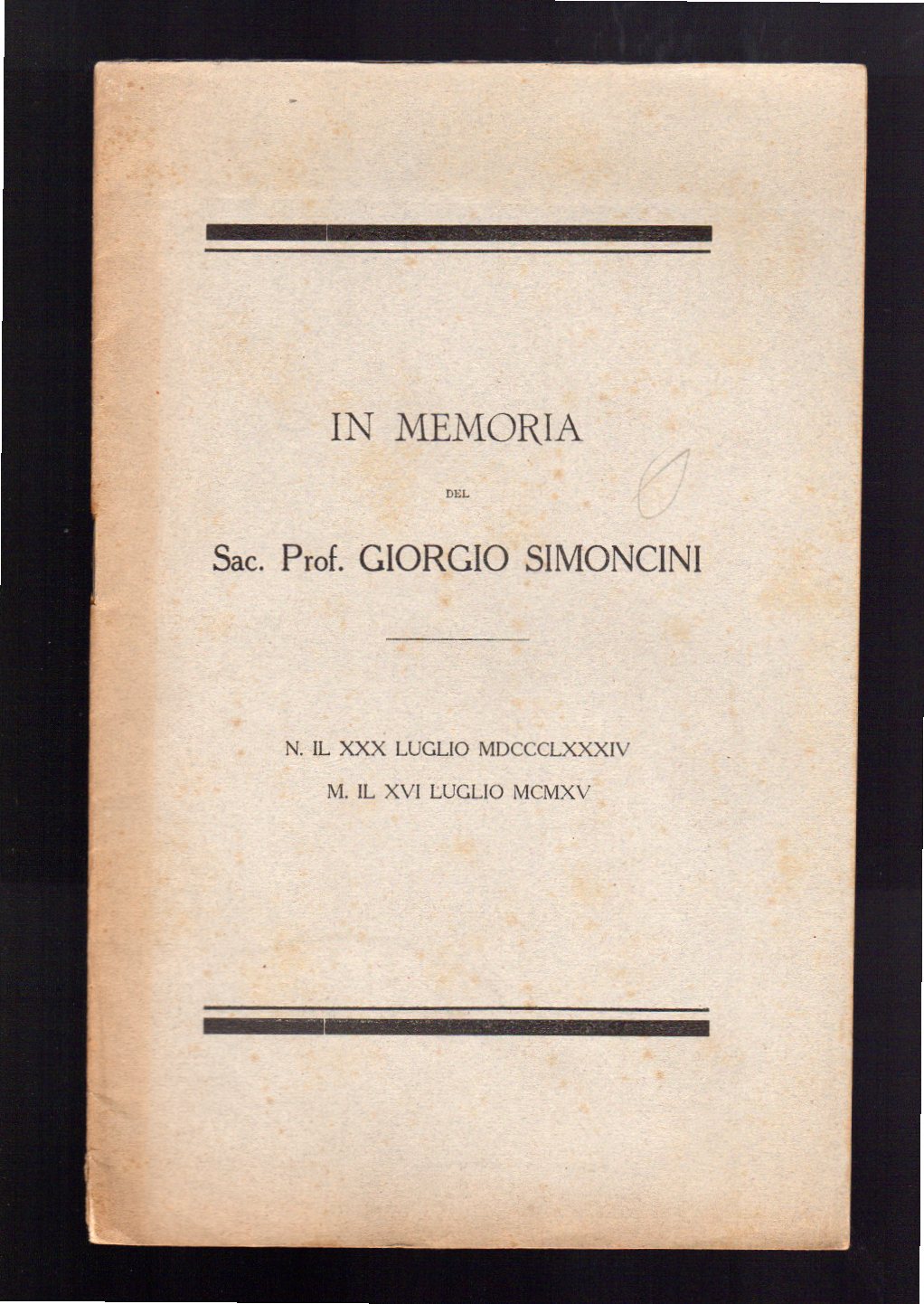 In memoria del Sac. Prof. Giorgio Simoncini (n. il 30 …