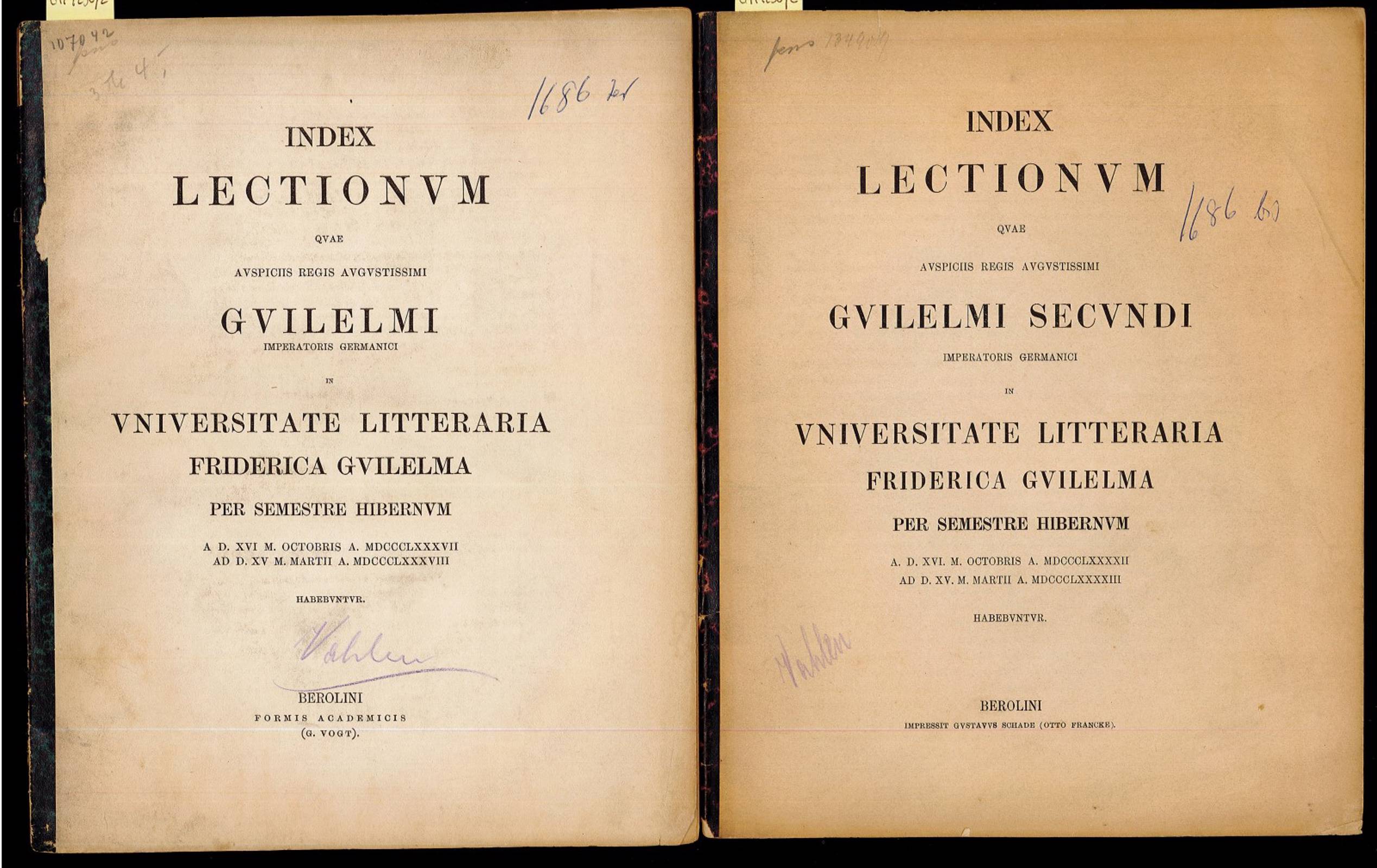 Index lectionum quae auspiciis regis augustissimi Guilelmi secundi Voll. 2