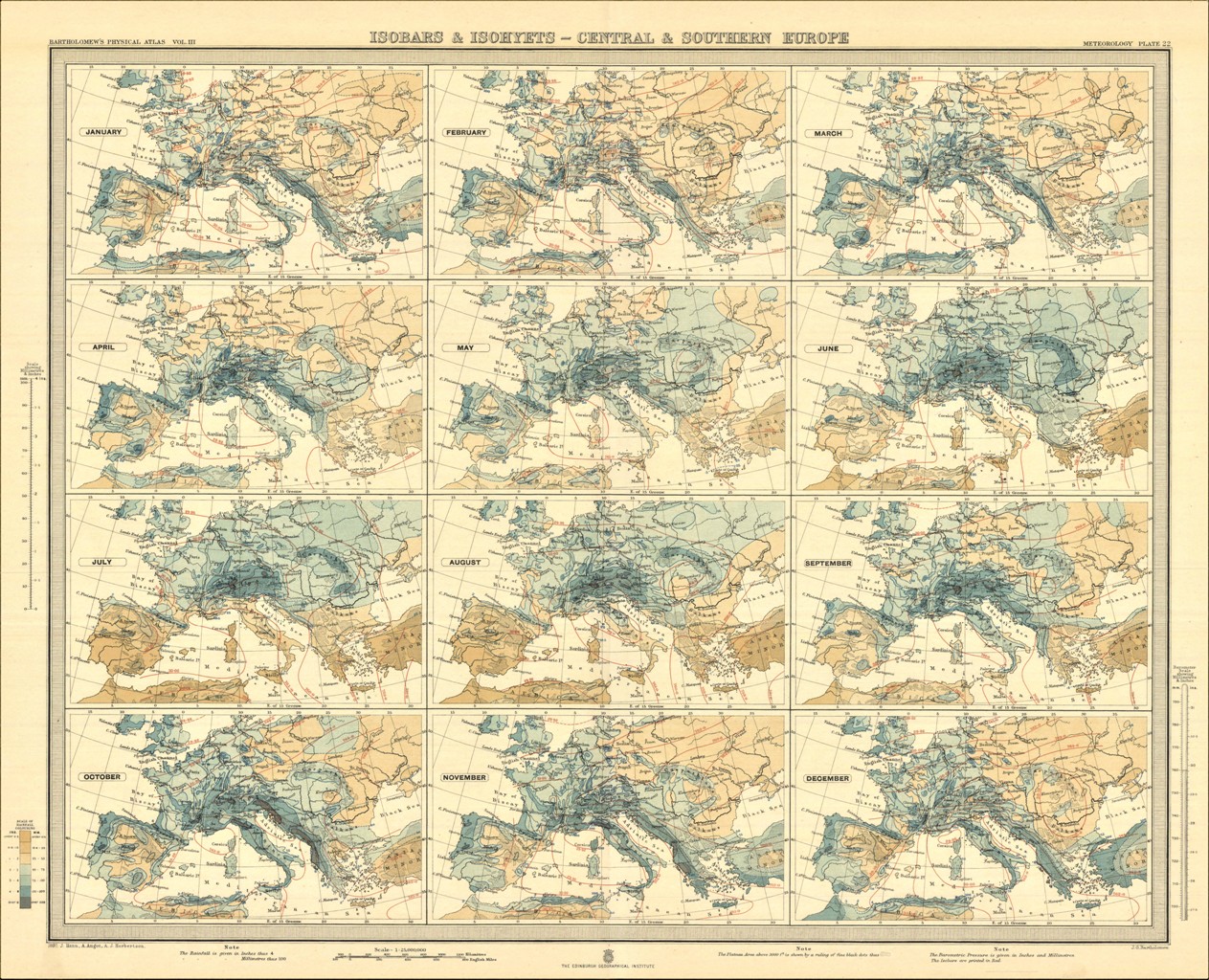 Isobars & Isohyets - Central & Southern Europe