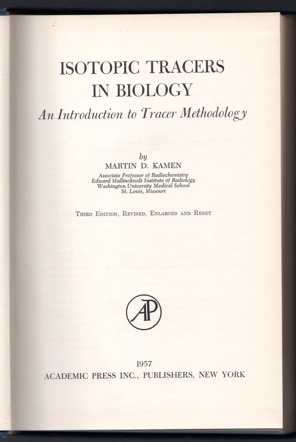 Isotopic Tracers in biology. An Introduction to Tracer Methodology