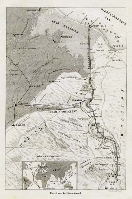 Kaart van het Suez-kanaal