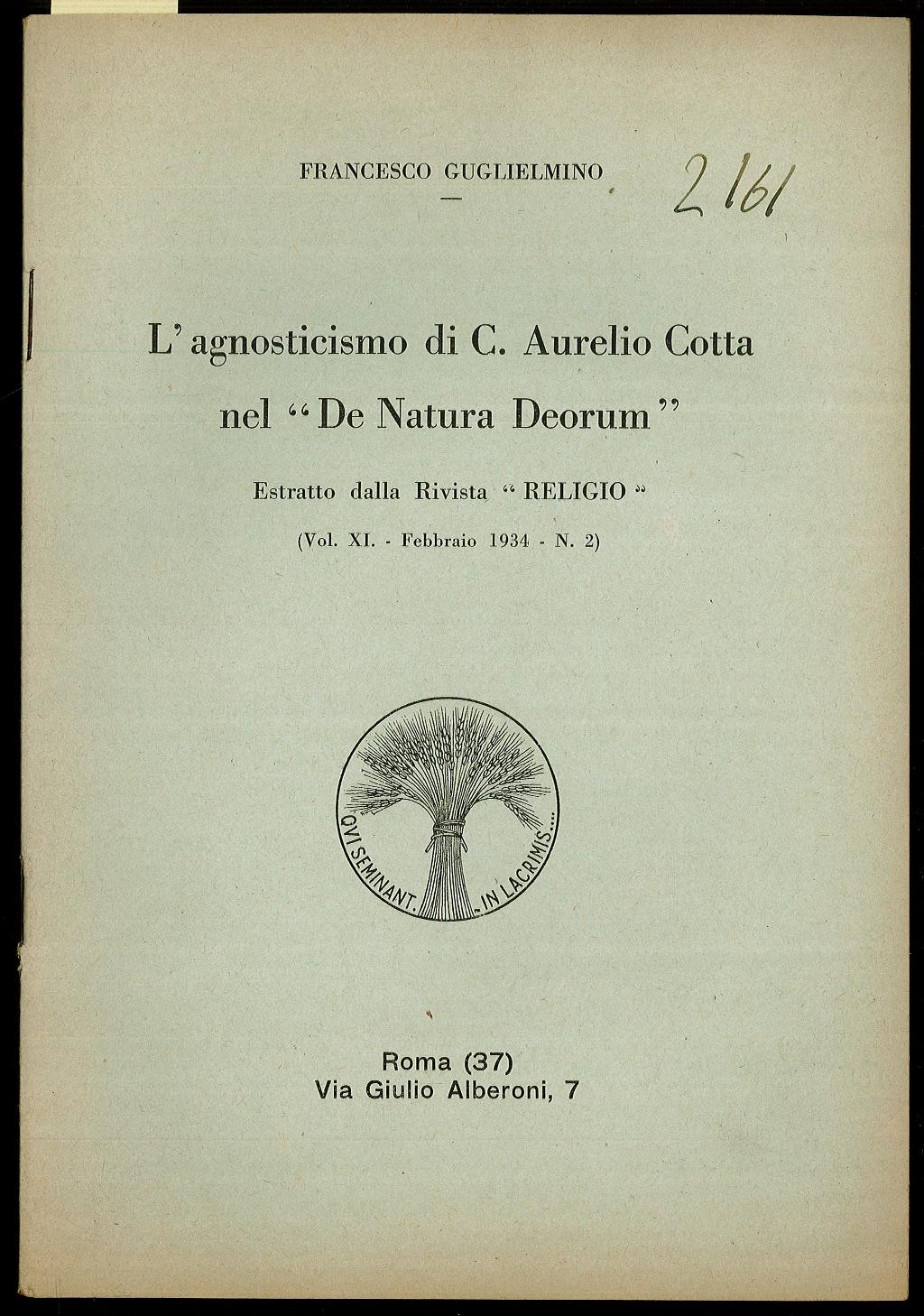 L’agnosticismo di C. Aurelio Cotta nel “De Natura Deorum”