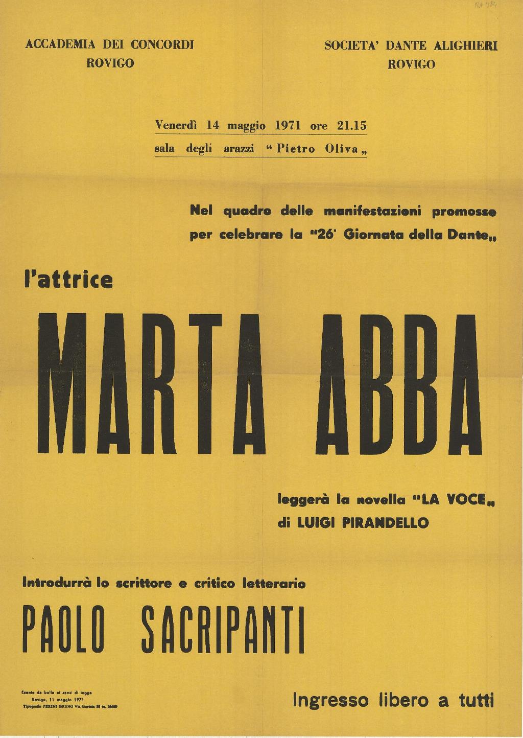 L'attrice Marta Abba leggerà la novella "La voce" di Luigi …