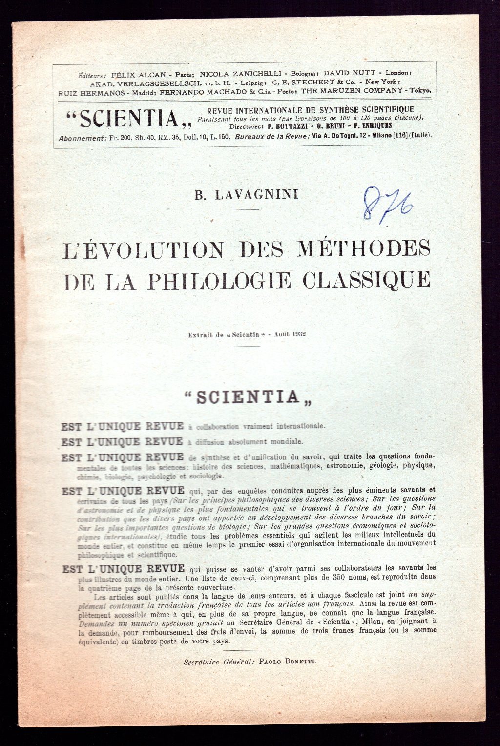 L'evolution des methodes de la philologie classique