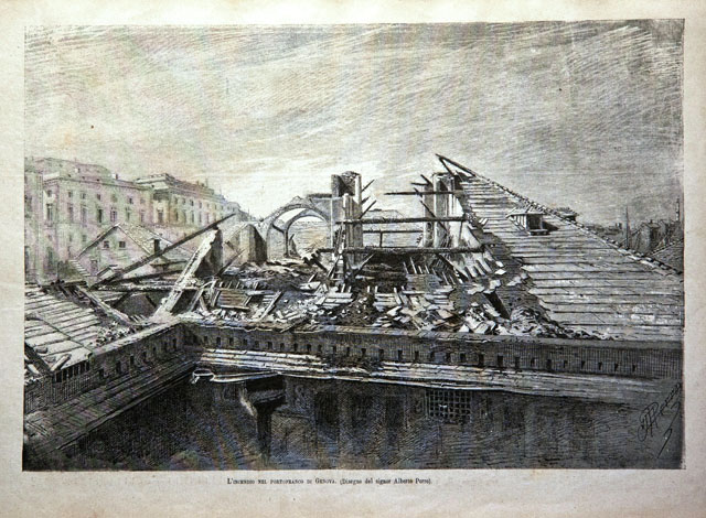 L'incendio nel portofranco di Genova