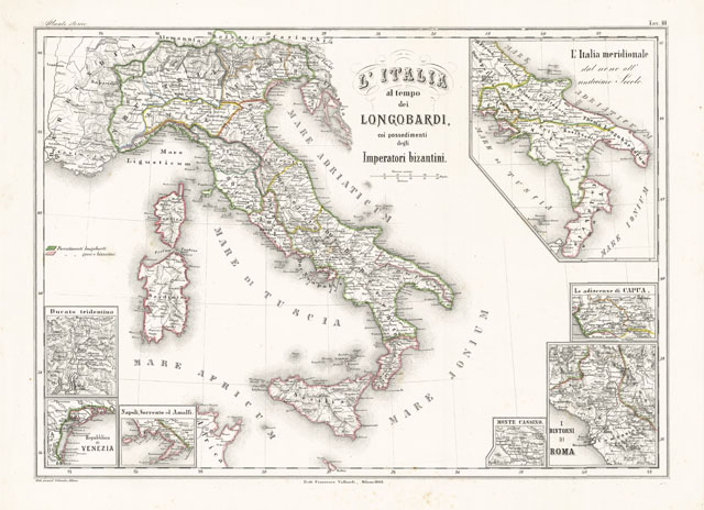 L'Italia al tempo dei Longobardi coi possedimenti degli Imperatori bizantini
