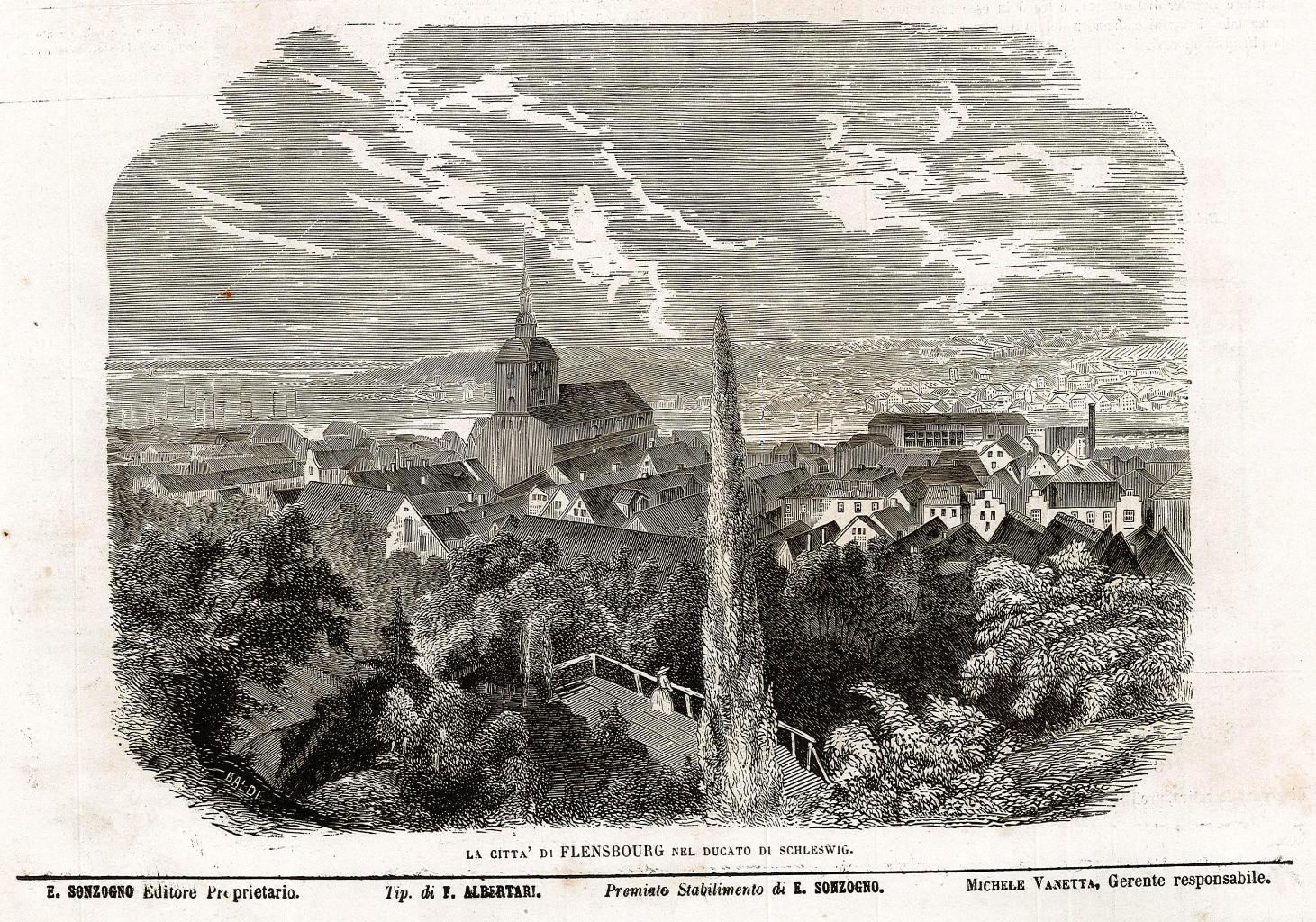 La città di Flensbourg nel Ducato di Schleswig