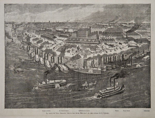 La città di Nova Orleans, veduta dal fiume Mississipì