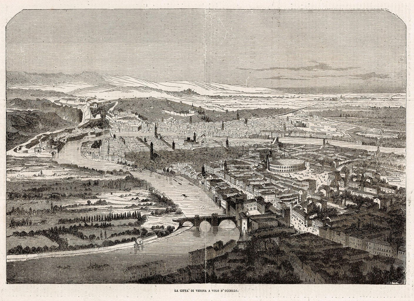 La città di Verona a volo d'uccello