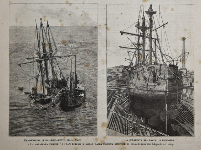 La corazzata inglese Sultan rimessa a galla dalla Società genovese …