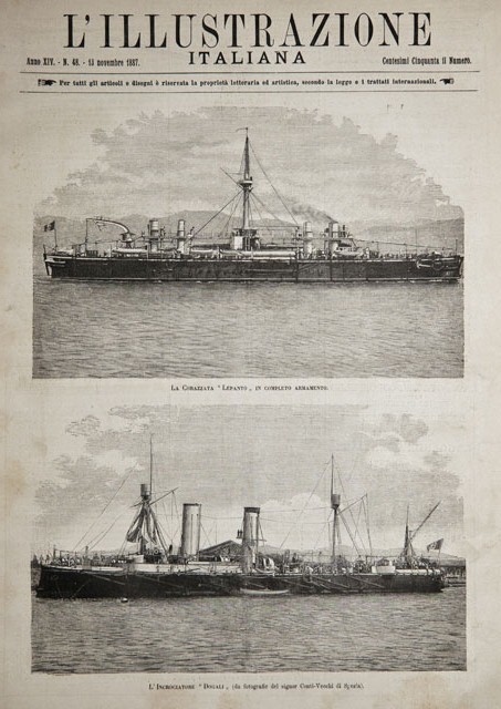 La Corazzata “Lepanto”, in completo armamento / L’Incrociatore “Dogali”