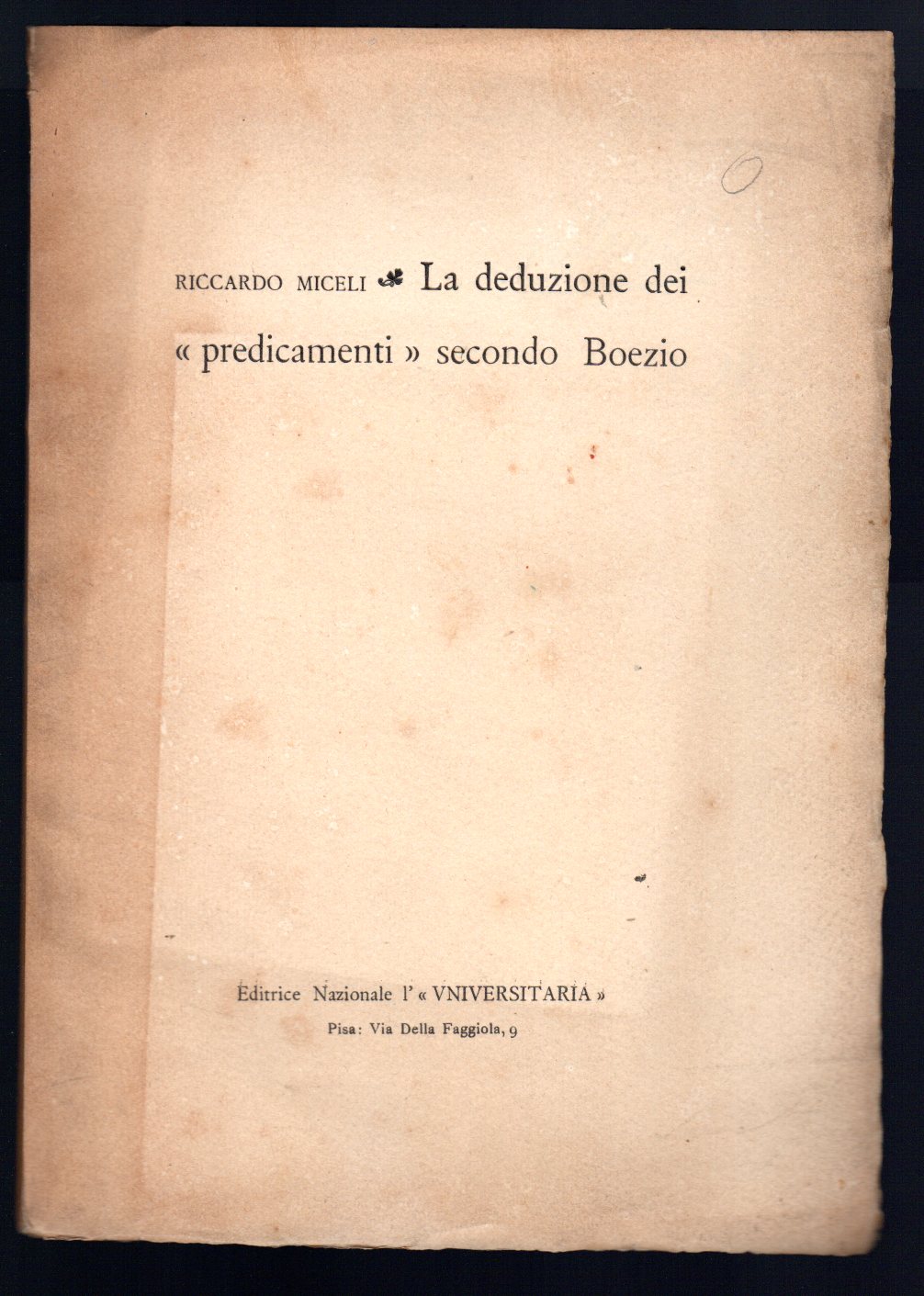 La deduzione dei "predicamenti" secondo Boezio