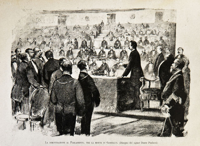 La dimostrazione al Parlamento, per la morte di Garibaldi