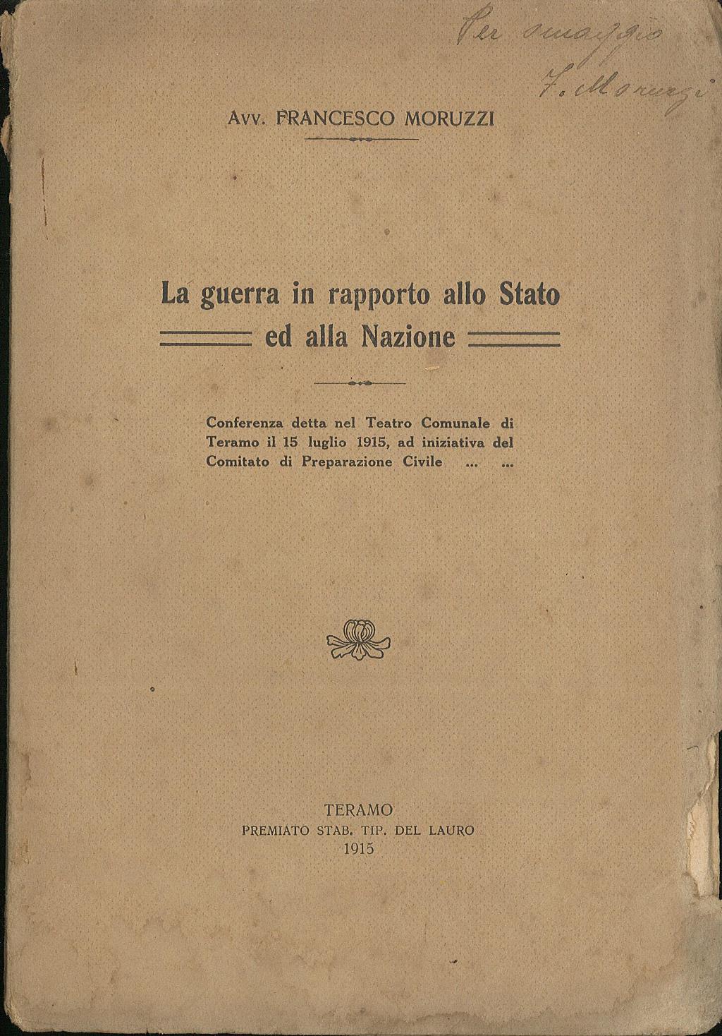 La guerra in rapporto allo Stato ed alla Nazione