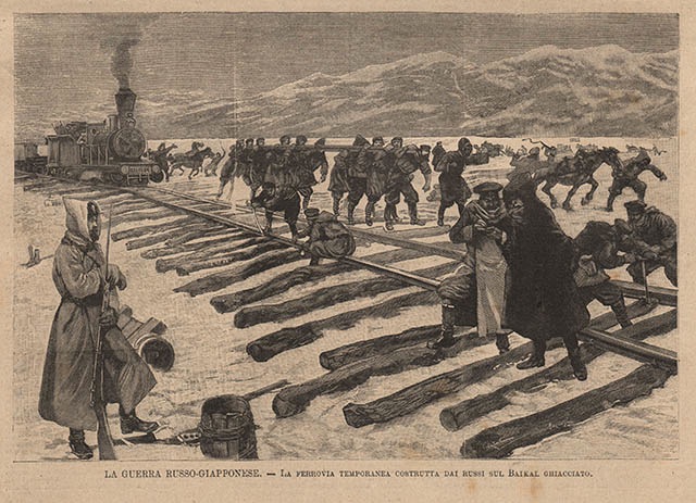 La guerra russo-giapponese - La ferrovia temporanea costrutta dai russi …