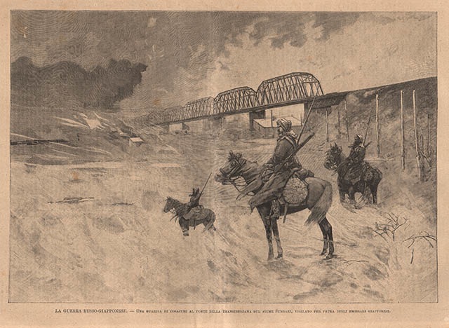 La guerra russo-giapponese - Una guardia di cosacchi al ponte …