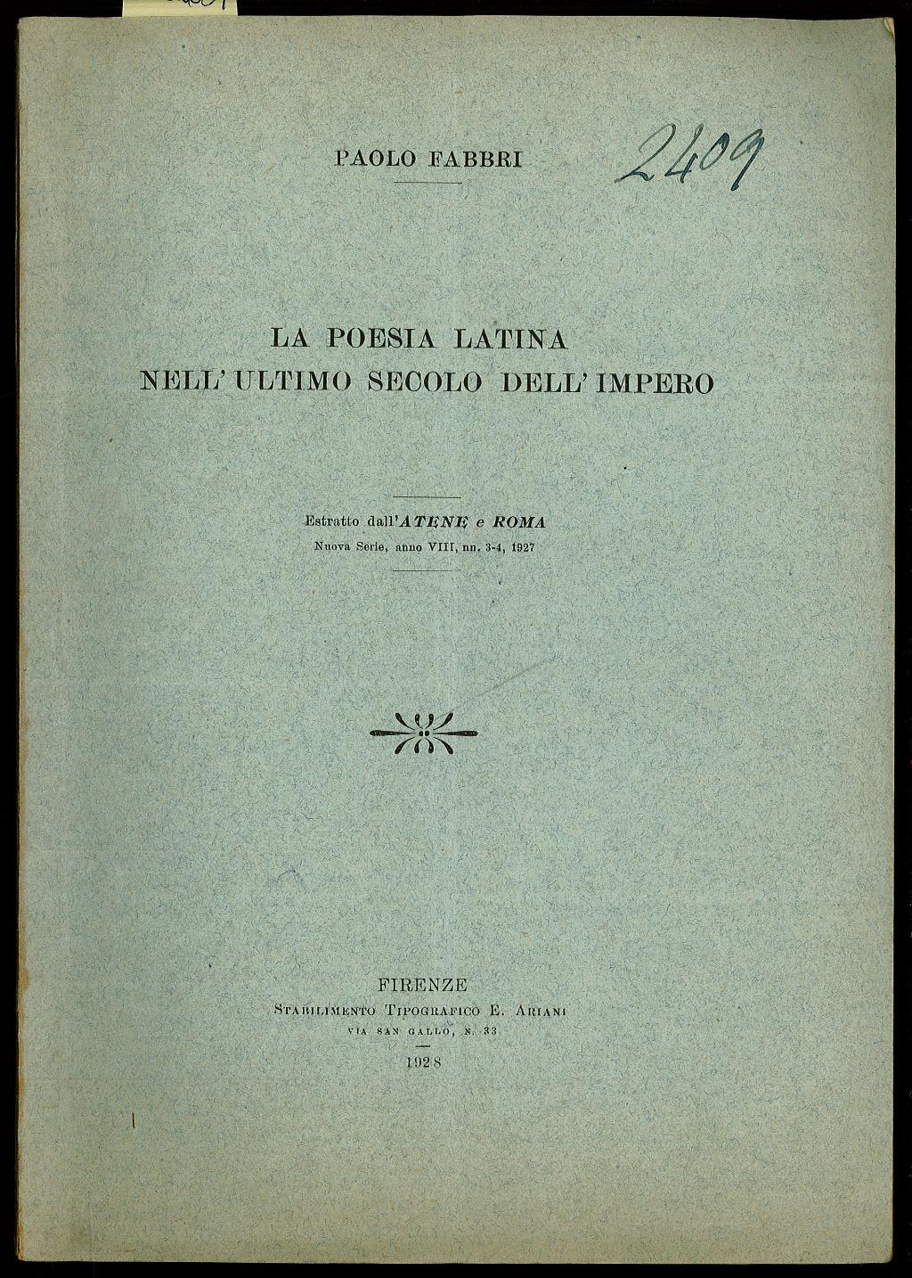La poesia latina nell’ultimo secolo dell’impero