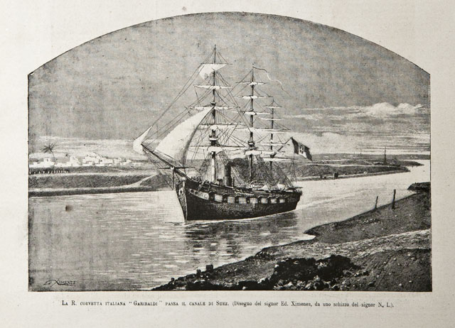 La R. corvetta italiana “Garibaldi” passa il canale di Suez