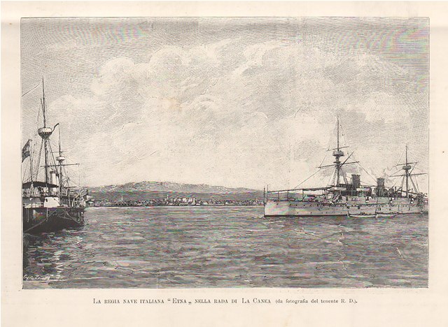 La regia nave italiana Etna nella rada di La Canea
