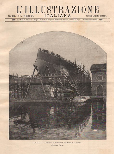 La Sicilia corazzata in costruzione nell’Arsenale di Venezia