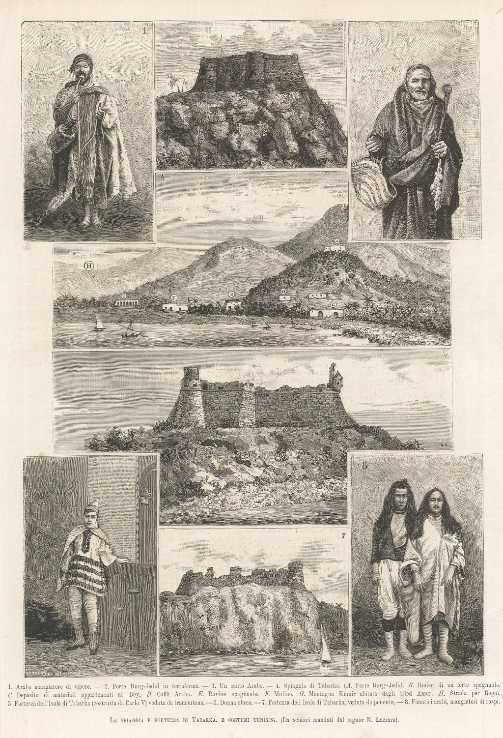 La spiaggia e la fortezza di Tabarka, e costumi tunisini