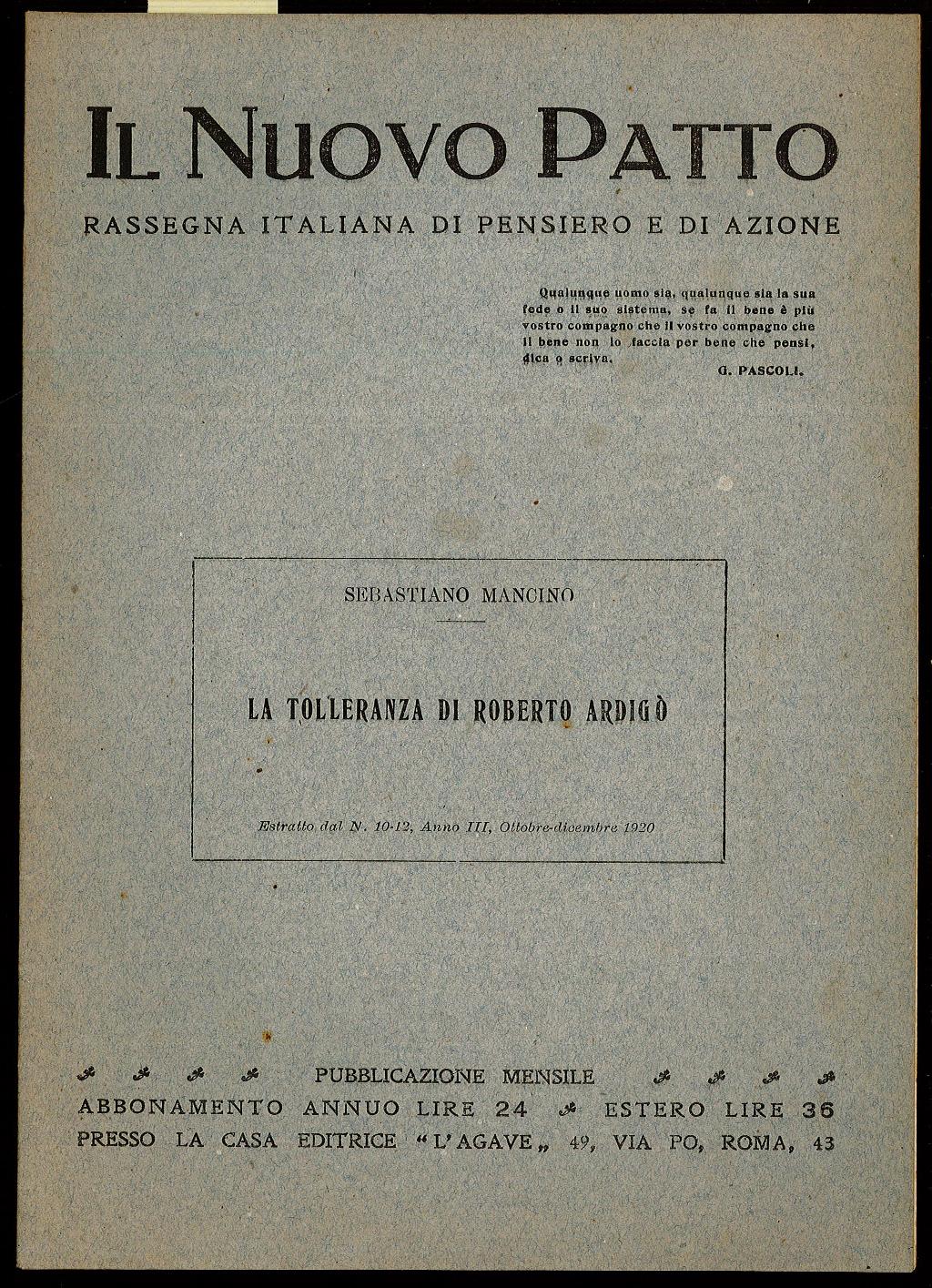 La tolleranza di Roberto Ardigò