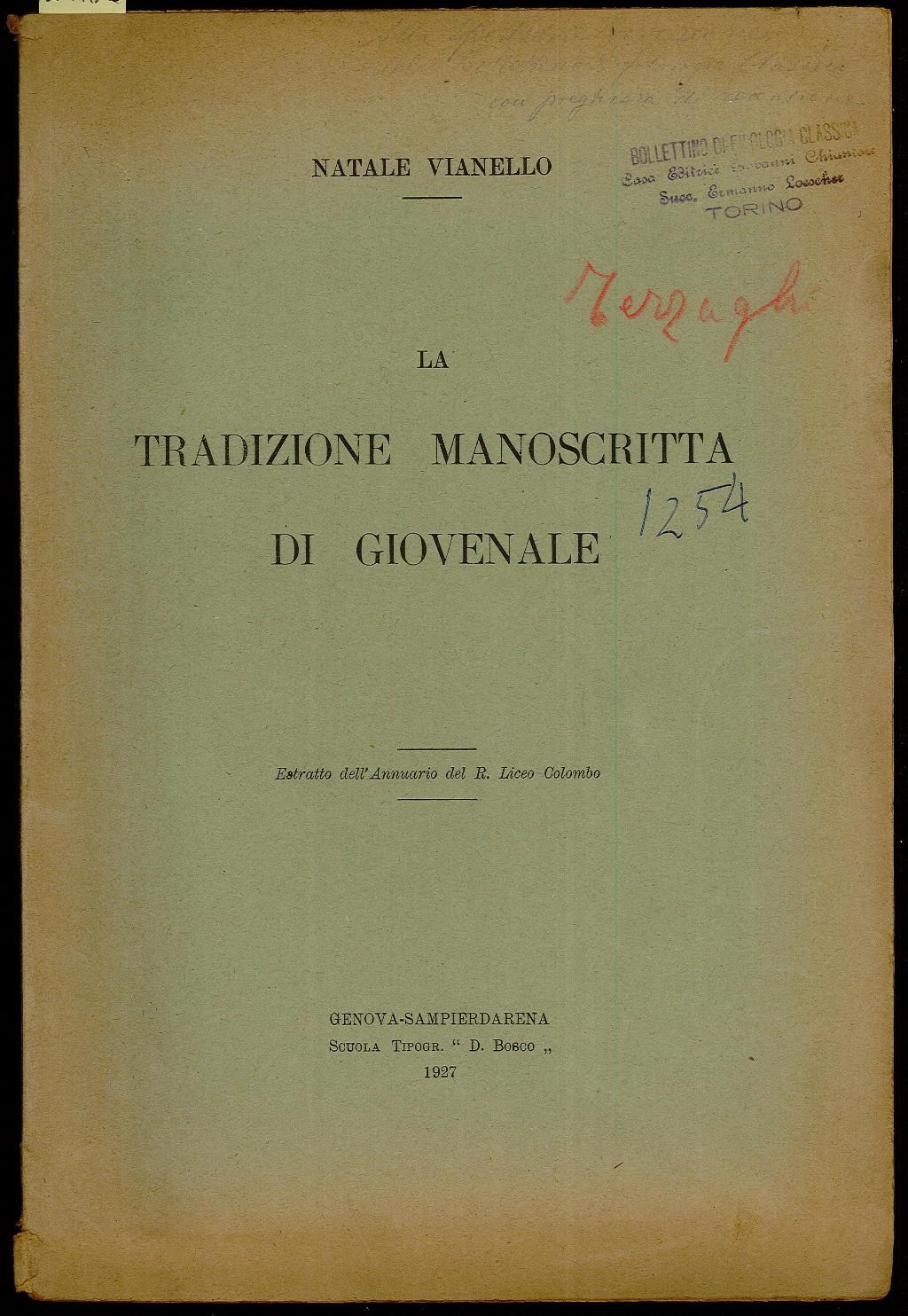 La tradizione manoscritta di Giovenale