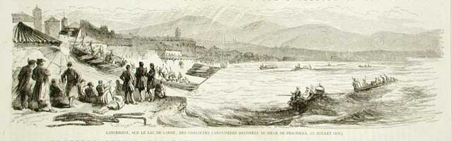 Lancement, sur le Lac de Garde, des chaloupes canonnieres destinées …