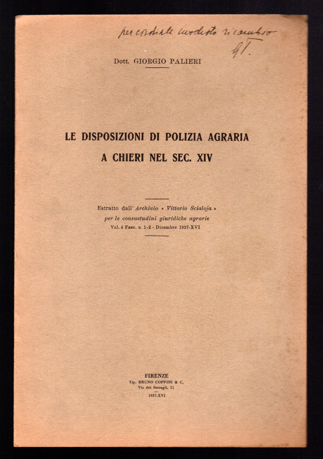 Le disposizioni di Polizia agraria a Chieri nel sec. XIV