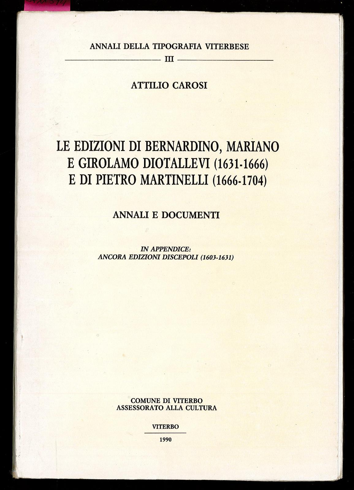 Le edizioni di Bernardino, Mariano e Girolamo Diotallevi (1631-1666) e …